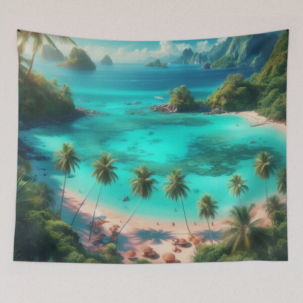 Item preview, Tropical Paradise Turquoise Beach Island AI Art Wall Decor designed and sold by IRON SIREN.