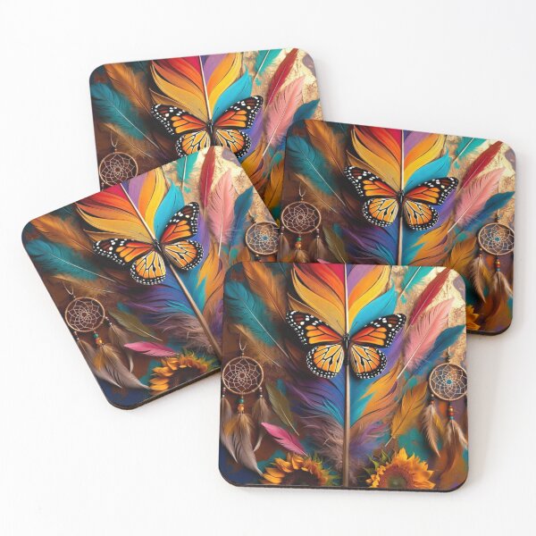 Item preview, Rainbow Feather Monarch Butterfly Art | Boho Dreamcatcher Sunflower Design designed and sold by GalleryPeak.