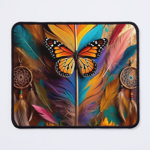 Item preview, Rainbow Feather Monarch Butterfly Art | Boho Dreamcatcher Sunflower Design designed and sold by GalleryPeak.