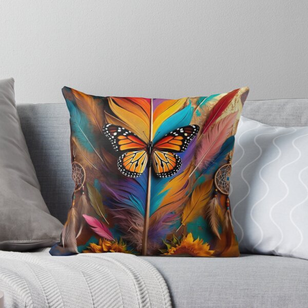 Item preview, Rainbow Feather Monarch Butterfly Art | Boho Dreamcatcher Sunflower Design designed and sold by GalleryPeak.