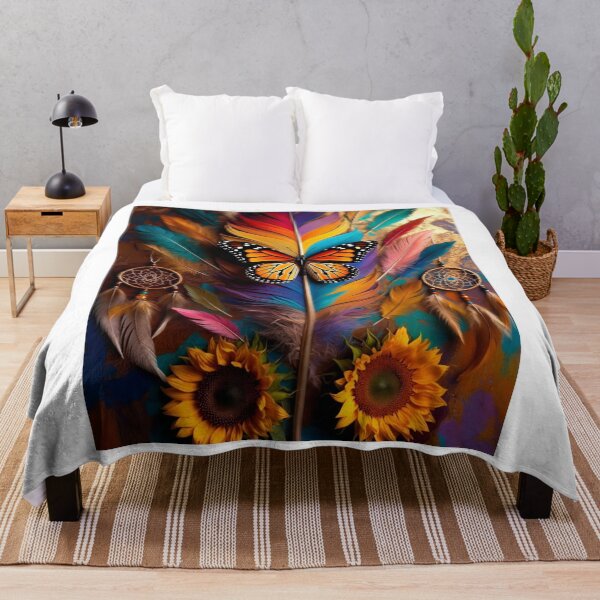Item preview, Rainbow Feather Monarch Butterfly Art | Boho Dreamcatcher Sunflower Design designed and sold by GalleryPeak.