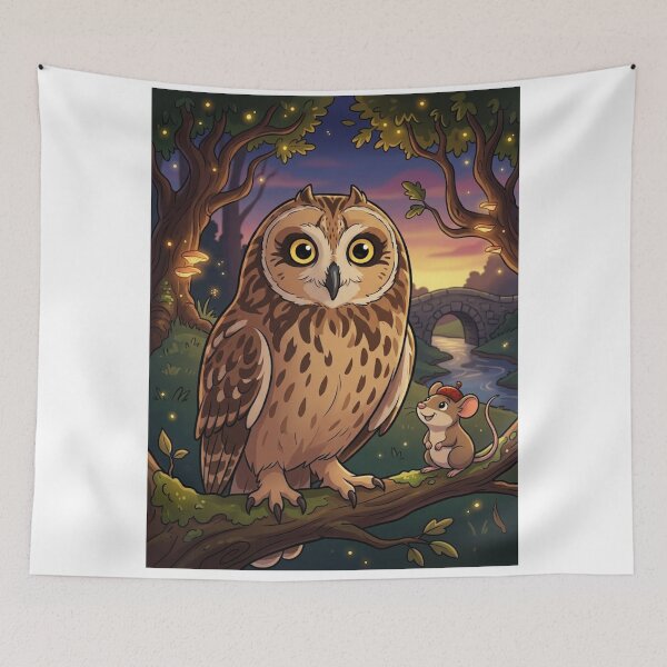 Item preview, Enchanted Forest Friends: Owl and Mouse Whimsical Illustration designed and sold by AirCrayons27.