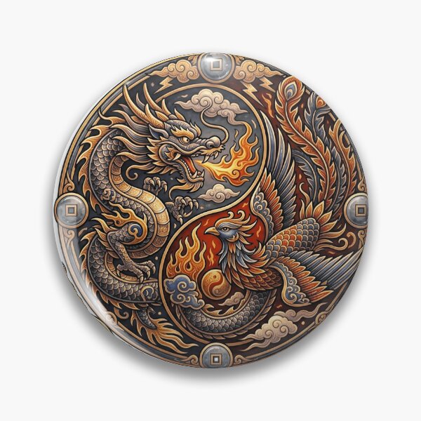 Item preview, Majestic Dragon and Phoenix Yin Yang Gold Emblem designed and sold by Munib320.