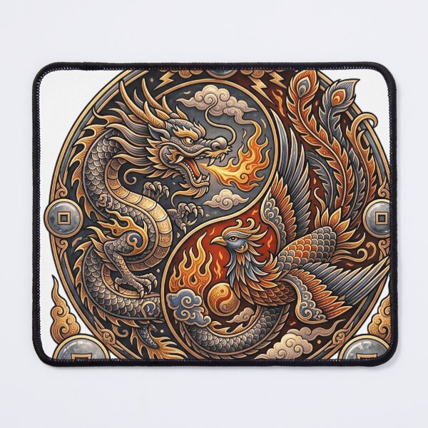 Item preview, Majestic Dragon and Phoenix Yin Yang Gold Emblem designed and sold by Munib320.