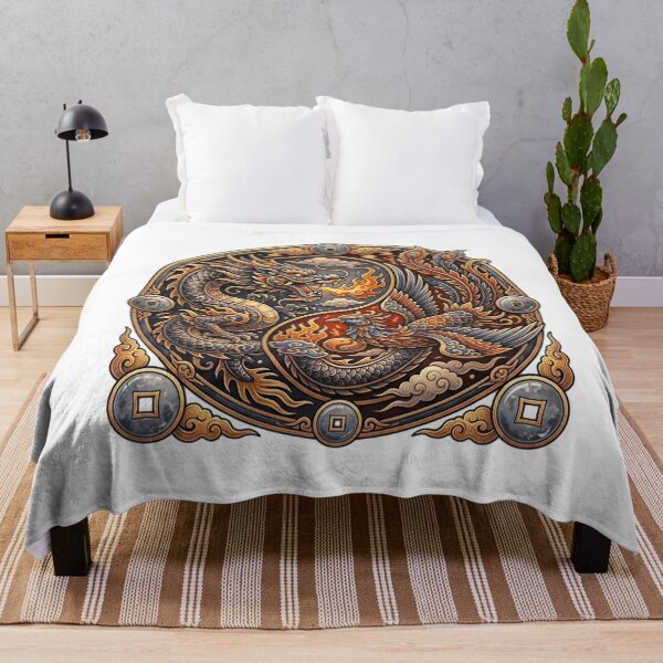 Item preview, Majestic Dragon and Phoenix Yin Yang Gold Emblem designed and sold by Munib320.