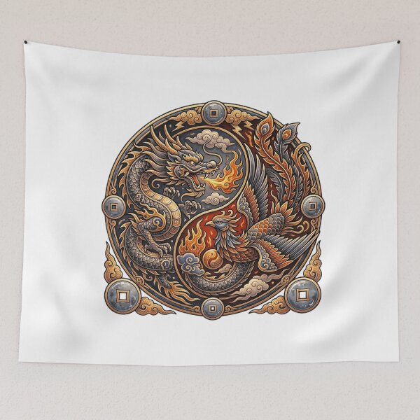Item preview, Majestic Dragon and Phoenix Yin Yang Gold Emblem designed and sold by Munib320.