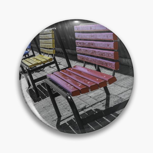 Item preview, Colorful Wooden Benches in a Row Along Urban Walkway With Strong Shadows and Selective Color designed and sold by Nmallia.