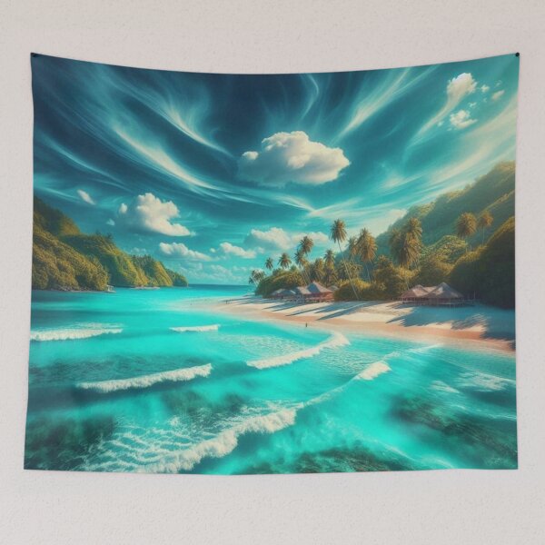 Item preview, Hidden Cove Aerial View Turquoise Ocean AI Art Canvas Print designed and sold by IRON SIREN.