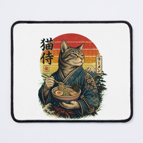 Item preview, Samurai Cat Eating Ramen designed and sold by Alpacatata.