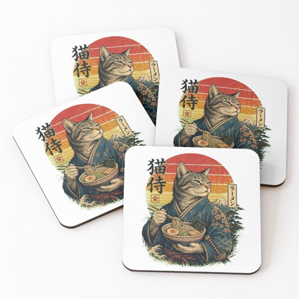Item preview, Samurai Cat Eating Ramen designed and sold by Alpacatata.