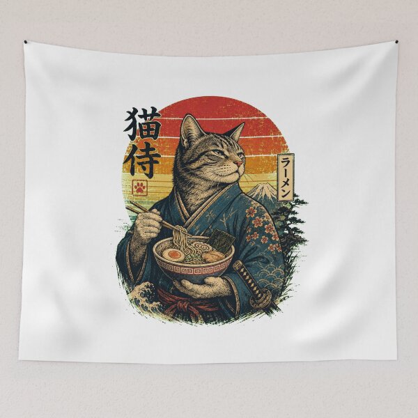 Item preview, Samurai Cat Eating Ramen designed and sold by Alpacatata.