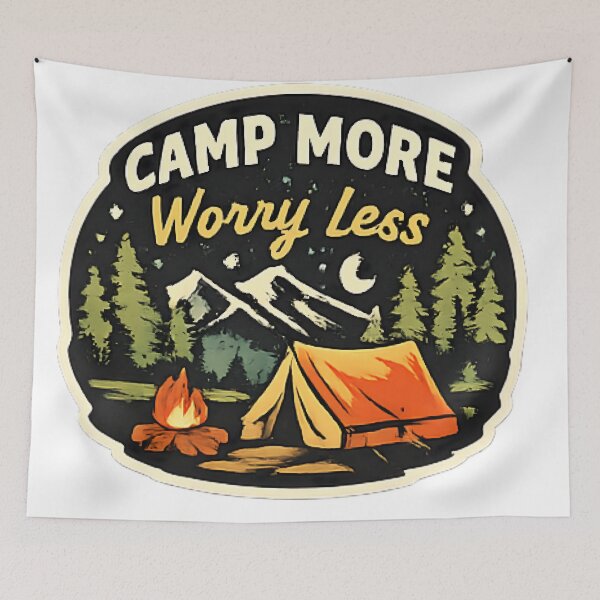 Item preview, Camp More Worry Less – Vintage Camping Adventure Design designed and sold by vansaidshop ⭐⭐⭐⭐⭐.