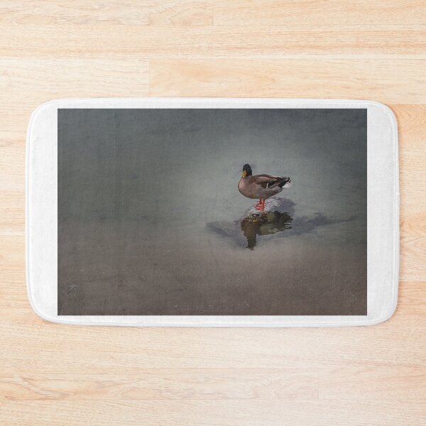 Item preview, Mallard Duck Standing on Rock at Shore With Clear Water Reflection in Calm Lake designed and sold by Nmallia.