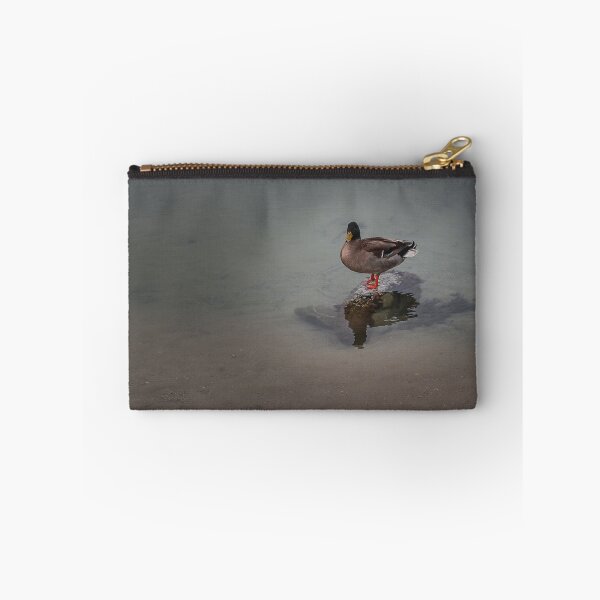 Item preview, Mallard Duck Standing on Rock at Shore With Clear Water Reflection in Calm Lake designed and sold by Nmallia.
