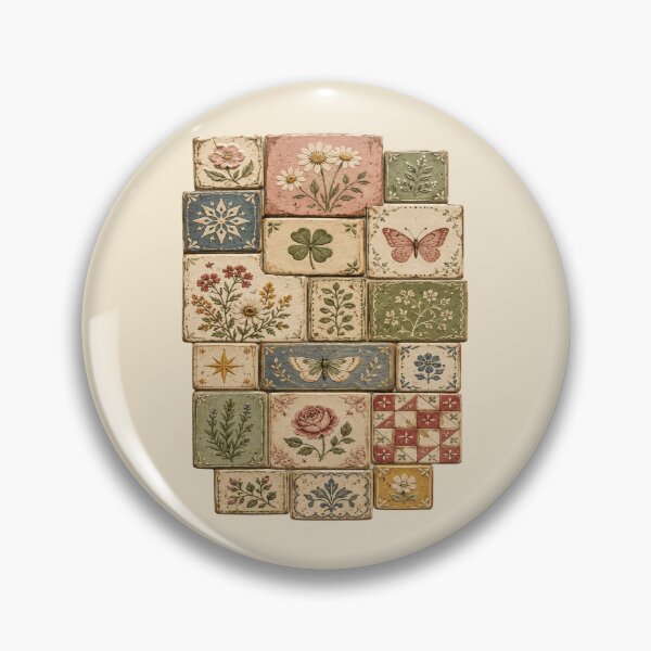 Item preview, cottagecore ceramic tile quilt floral garden aesthetic designed and sold by POD DYNASTY | Original Print On Demand T-Shirt Graphics.