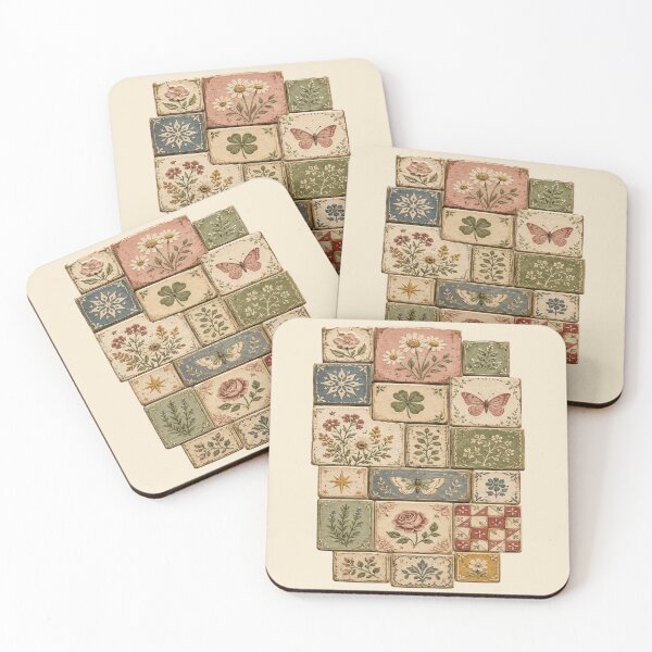 Item preview, cottagecore ceramic tile quilt floral garden aesthetic designed and sold by POD DYNASTY | Original Print On Demand T-Shirt Graphics.