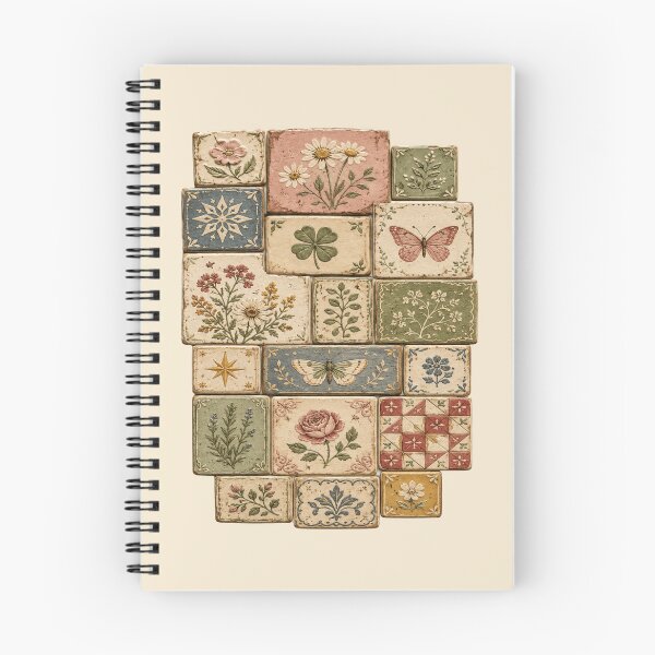 Item preview, cottagecore ceramic tile quilt floral garden aesthetic designed and sold by POD DYNASTY | Original Print On Demand T-Shirt Graphics.