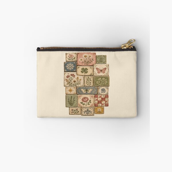 Item preview, cottagecore ceramic tile quilt floral garden aesthetic designed and sold by POD DYNASTY | Original Print On Demand T-Shirt Graphics.