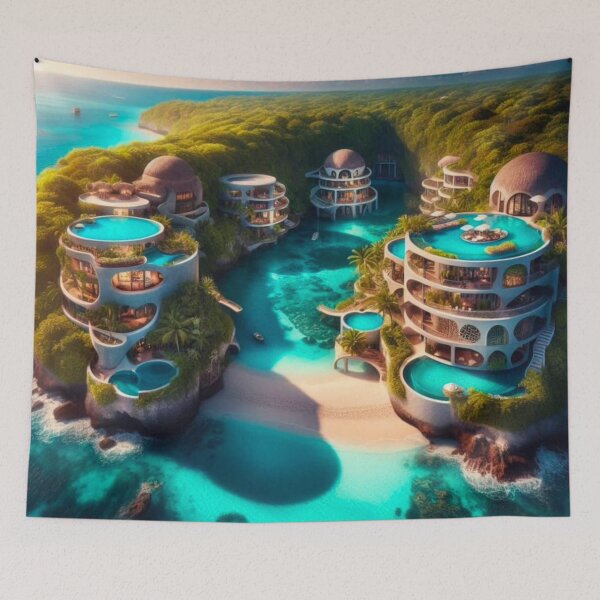 Item preview, Luxury Tropical Resort Infinity Pool Lagoon AI Art Canvas Print designed and sold by IRON SIREN.