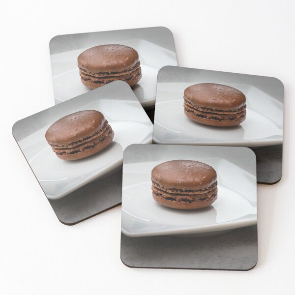 Item preview, Chocolate Macaron On A White Plate On Gray Surface Minimal Dessert Food Photography designed and sold by Nmallia.