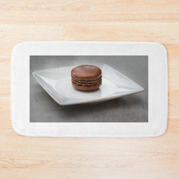 Item preview, Chocolate Macaron On A White Plate On Gray Surface Minimal Dessert Food Photography designed and sold by Nmallia.