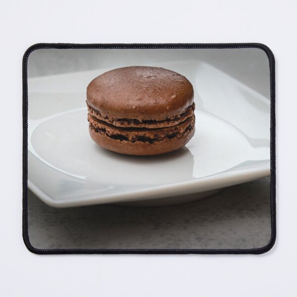 Item preview, Chocolate Macaron On A White Plate On Gray Surface Minimal Dessert Food Photography designed and sold by Nmallia.