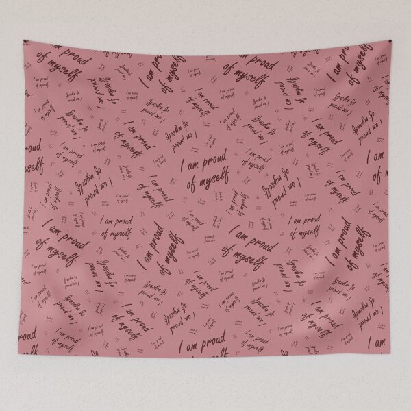 Item preview, A rich pattern with the inscription "I am proud of myself" on a light red background designed and sold by Cherevan.