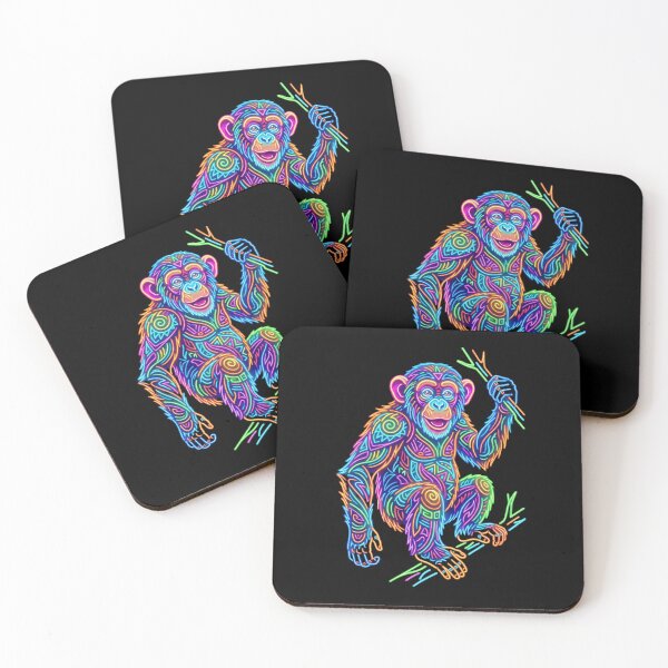 Item preview, Neon Chimpanzee Psychedelic Animal Art – Colorful Monkey Illustration designed and sold by PlumArtDesign.