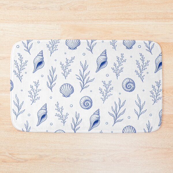 Item preview, Elegant ocean-inspired vector background featuring detailed line art illustrations of various sea shells and marine plants in cobalt blue. designed and sold by aleano2026.