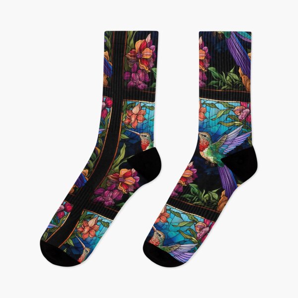 Item preview, Hummingbird and Tropical Flowers Stained Glass Art designed and sold by pinkal.