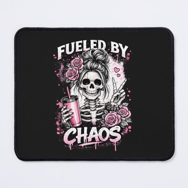 Item preview, Fueled by Chaos Skeleton Mom Messy Bun Funny Tee designed and sold by Ghost Of Chill.