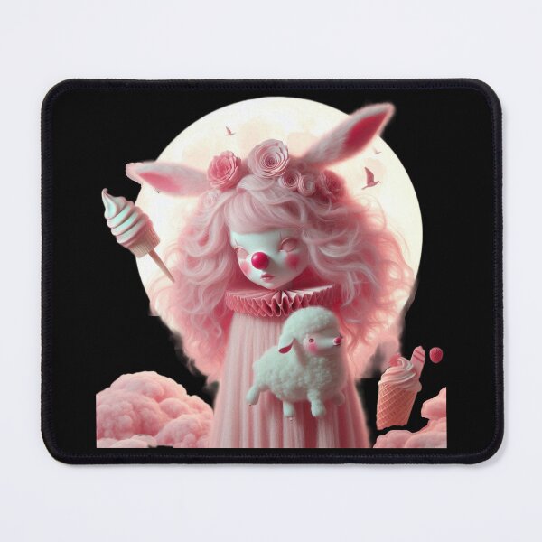 Item preview, Pastel Pink Bunny Clown with Lamb and Soft Serve Ice Cream designed and sold by LujziWorld.