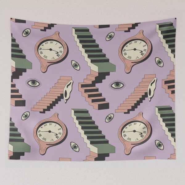 Item preview, Surreal Melting Clocks & Staircases Pattern | Dreamlike Eye Ear Seamless Repeat designed and sold by Midnight Veil Designs.