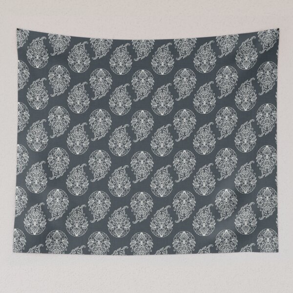 Item preview, Outline Floral Paisley Medallion - Off White on Navy designed and sold by chrisdembinski.