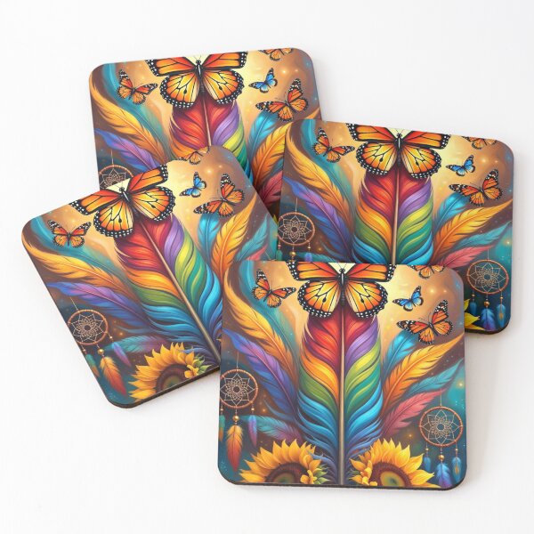Item preview, Rainbow Monarch Butterfly Feather Art | Colorful Boho Dreamcatcher Sunflower Design designed and sold by GalleryPeak.