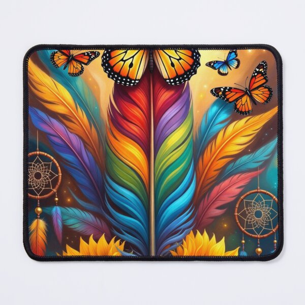 Item preview, Rainbow Monarch Butterfly Feather Art | Colorful Boho Dreamcatcher Sunflower Design designed and sold by GalleryPeak.