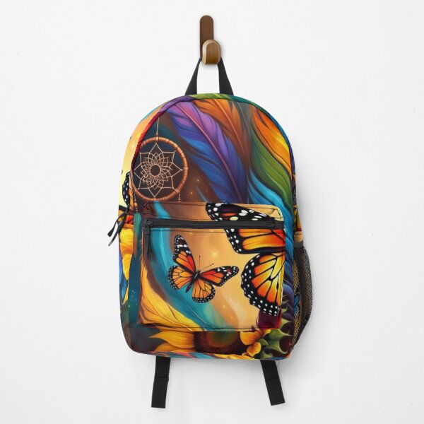 Item preview, Rainbow Monarch Butterfly Feather Art | Colorful Boho Dreamcatcher Sunflower Design designed and sold by GalleryPeak.