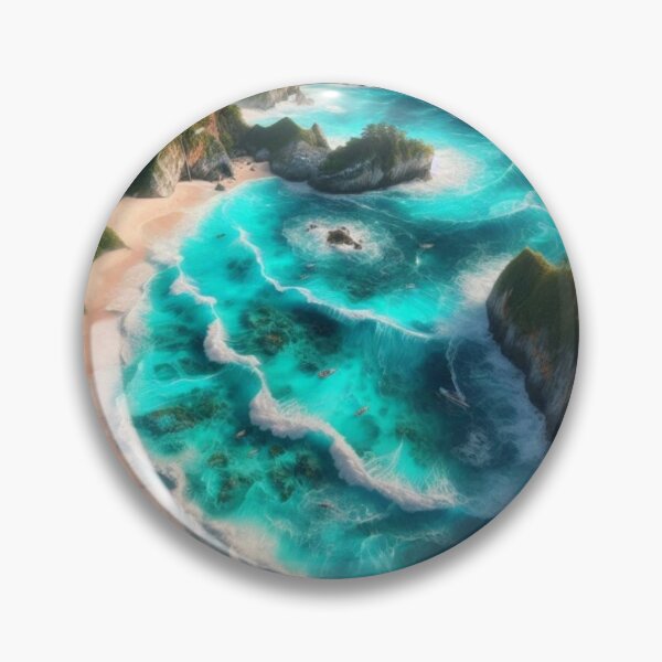 Item preview, Hidden Cove Aerial View Turquoise Ocean AI Art Canvas Print designed and sold by IRON SIREN.
