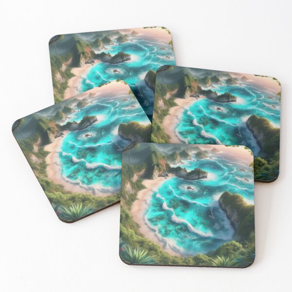 Item preview, Hidden Cove Aerial View Turquoise Ocean AI Art Canvas Print designed and sold by IRON SIREN.