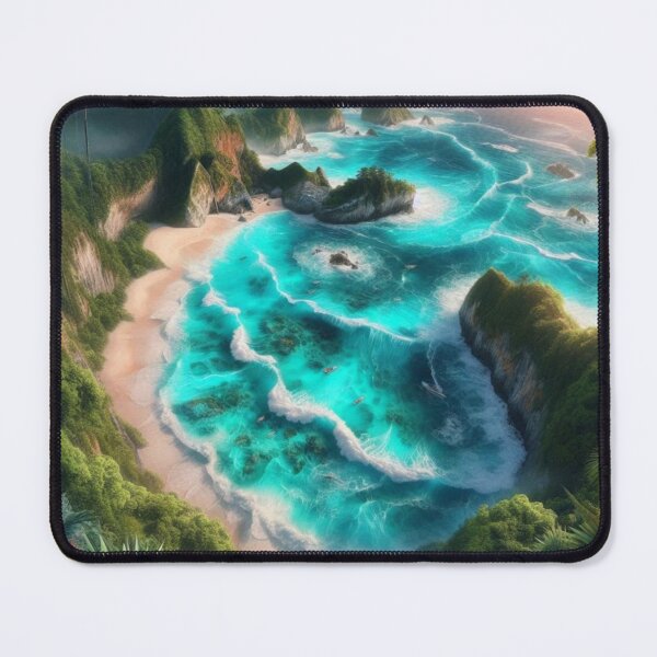 Item preview, Hidden Cove Aerial View Turquoise Ocean AI Art Canvas Print designed and sold by IRON SIREN.