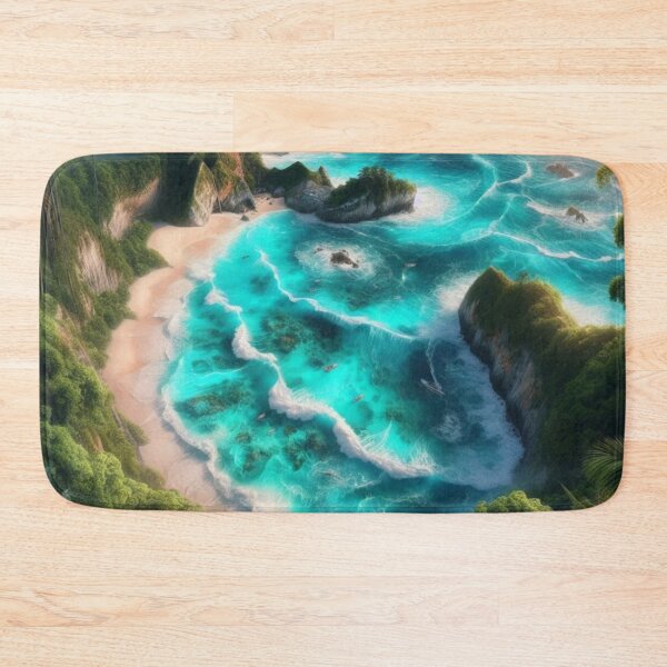 Item preview, Hidden Cove Aerial View Turquoise Ocean AI Art Canvas Print designed and sold by IRON SIREN.