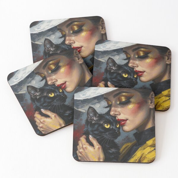Item preview, Painterly Impasto Portrait Elegant Woman Black Cat  designed and sold by Davidaccio Collection .