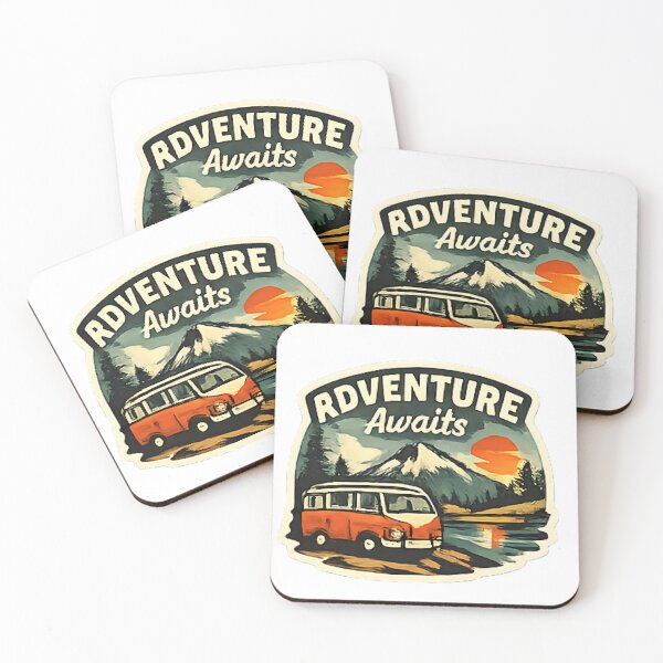 Item preview, Adventure Awaits Vintage Camper Van – Mountain Sunset Travel Design designed and sold by vansaidshop ⭐⭐⭐⭐⭐.