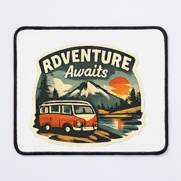 Item preview, Adventure Awaits Vintage Camper Van – Mountain Sunset Travel Design designed and sold by vansaidshop ⭐⭐⭐⭐⭐.