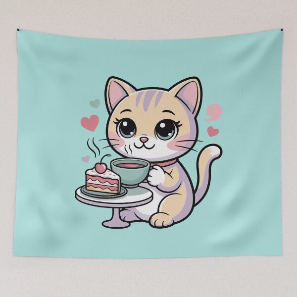 Item preview, Cute Kawaii Cat - Tea and Cake designed and sold by WikaKowalczyk.