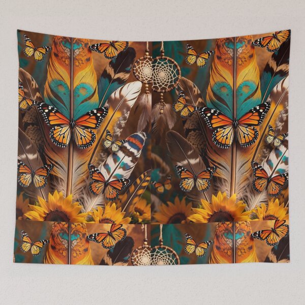 Item preview, Monarch Butterfly Feather Art | Boho Dreamcatcher Sunflower Nature Design designed and sold by GalleryPeak.