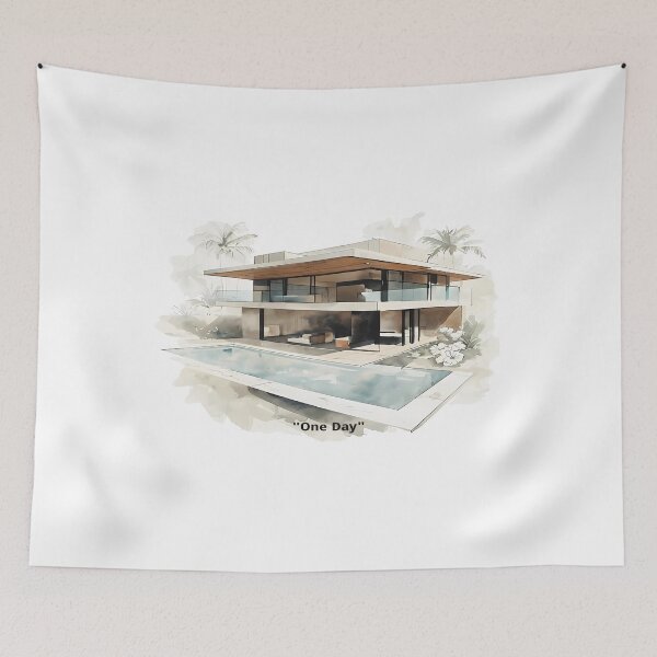 Item preview, Modern Tropical Villa Sketch - One Day Dream designed and sold by Modern Nest Art.