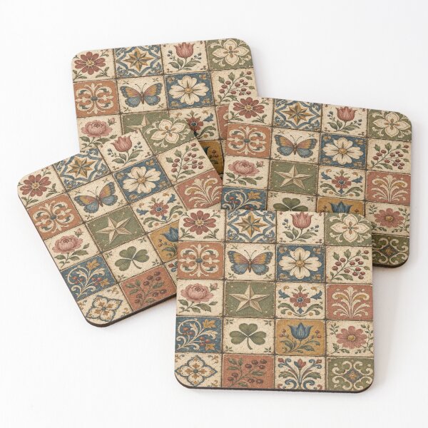 Item preview, Folk Floral Ceramic Patchwork Cottagecore Tile Art Tee designed and sold by POD DYNASTY.
