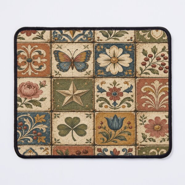 Item preview, Folk Floral Ceramic Patchwork Cottagecore Tile Art Tee designed and sold by POD DYNASTY.