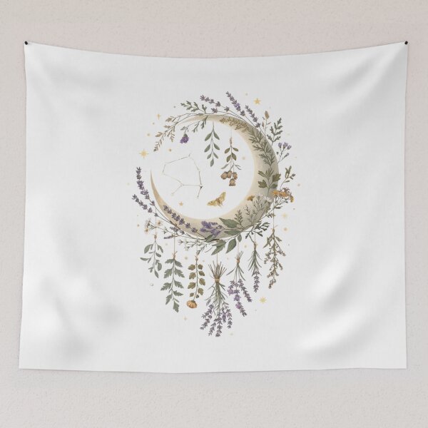 Item preview, Celestial Moon Herbs Botanical Aesthetic Art  Mystical Gift for Her Sticker Print Decor designed and sold by DreamelleStudio.